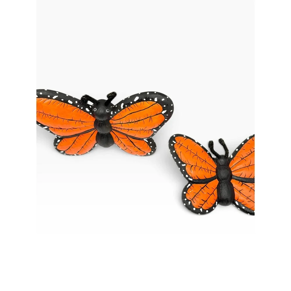 Monarch Butterfly Ceramic Wall Decor Orange Black Hand Painted 3D Art Set 2
